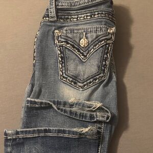 Miss Me Light Blue Embroidered Pocket Boot Cut Jeans